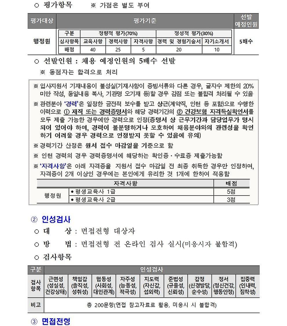 2022년 행정원(휴직대체) 신규채용 공고4